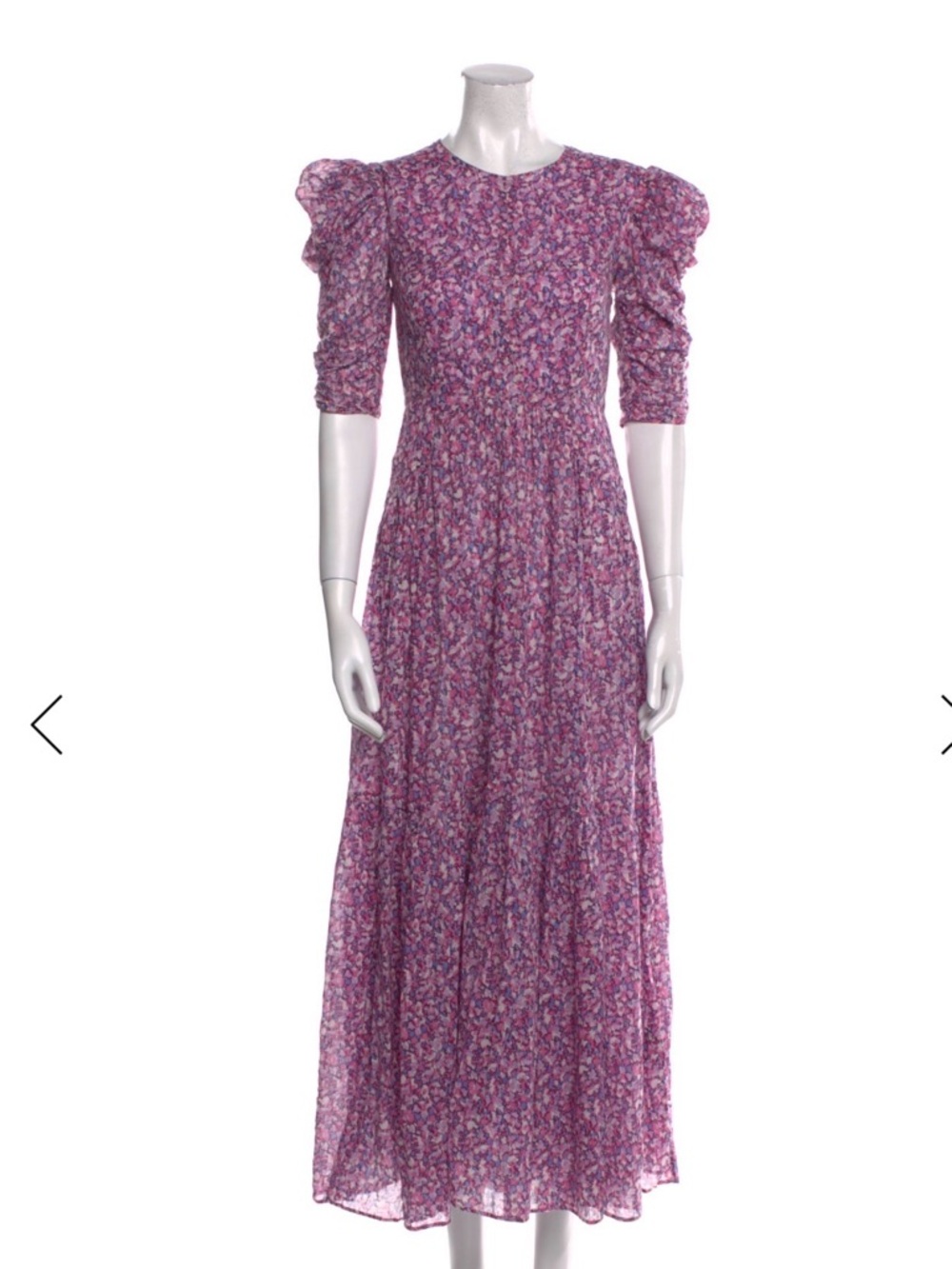 Purple Floral Maxi Dress with Puff Sleeves